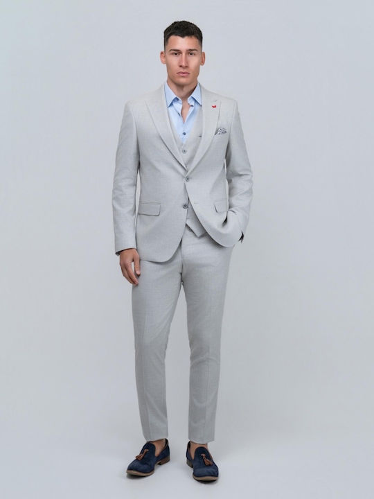 Costum Bărbătesc Cu Vestă Cu Croială Slim Gri