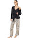 Pink Label Sommer Damen Schlafanzughose Sand Leopard