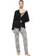 Pink Label Sommer Damen Schlafanzug Hosen Ivory Leopard