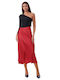 Satin Midi Skirt Red