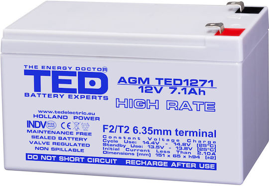 Battery Pack Compatible Apc Rbc110 12v 7.1ah 1x12v Ted Electric
