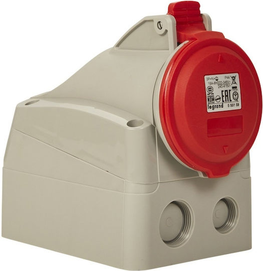 Industrial Socket Legrand Cee 16A 5 Poles 3p+n+pe 400V IP44 Protection IK09 Contact Position 6h Wall Mount Red Laboratories Construction Works Three-phase Industrial Applications