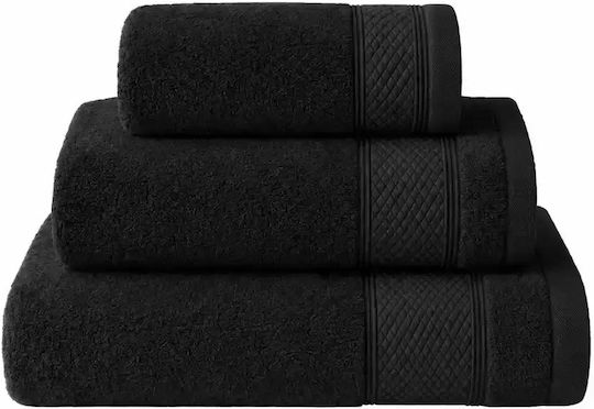 Valeron Set De Prosoape De Baie 3 Buc Lisset Negru Greutate 550gr/m²
