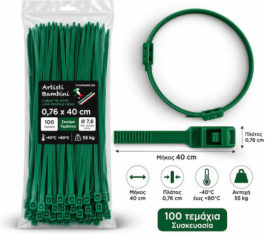 Artisti - Bambini Plastik Kabelbinder in Grün Farbe (100 Stück)