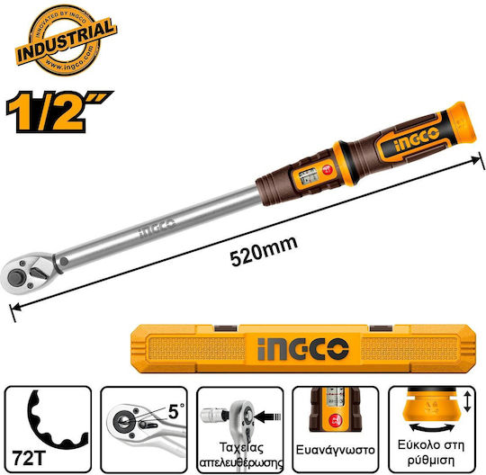 Ingco Drehmomentschlüssel Antriebsgröße 1/2" Mindest-Drehmoment 40-220 Nm