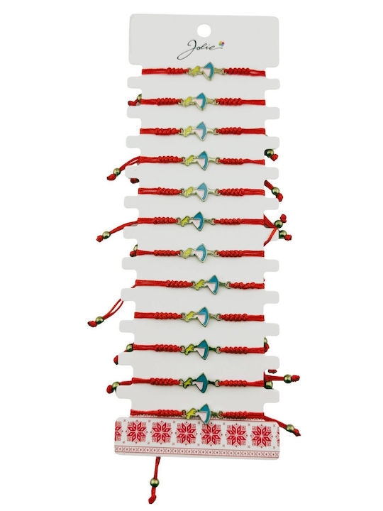 Bratara Martisor Pentru Femei Copii Jolie Fata Design Pasare Set 12 Piese Pandantiv Emailat Snur Reglabil Rosu Multicolor