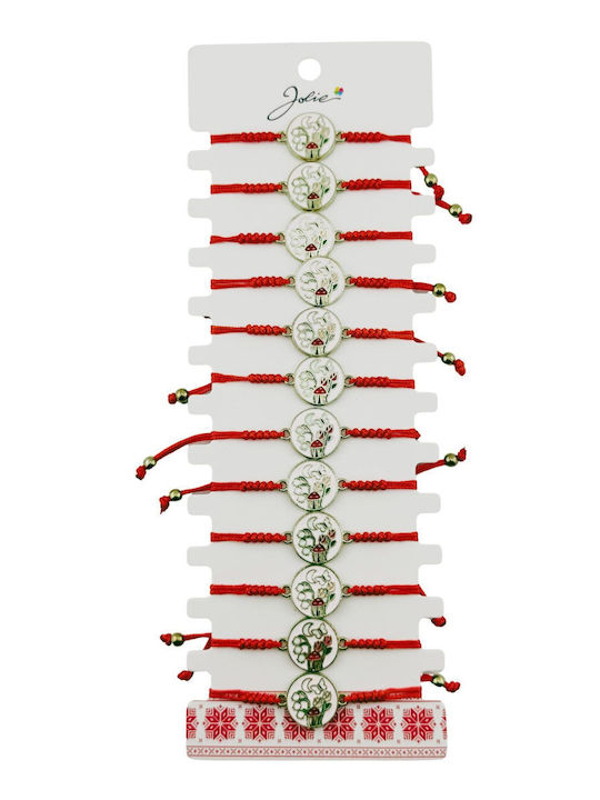 Bratara Martisor Pentru Femei Copii Jolie Gradina Magica Model Crinul Vaii Fluture Set 12 Piese Pandantiv Emailat Snur Reglabil Rosu Alb