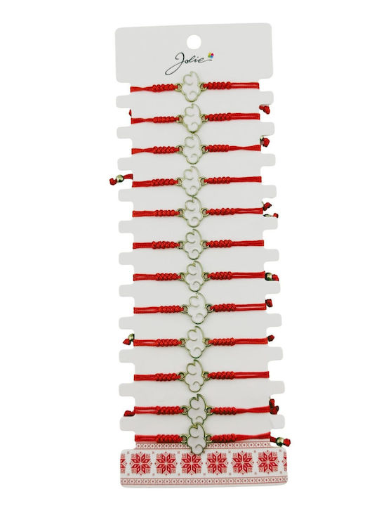 Bratari Martisor Pentru Femei Copii Set Module 12 Piese Pandantiv Emailat Alb Design Nor Pufos Snur Reglabil Rosu