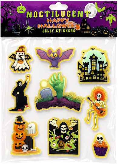 3D Phosphorescent Halloween Stickers Set 9 Pieces 24x20cm Carnavalista 232780 P4a