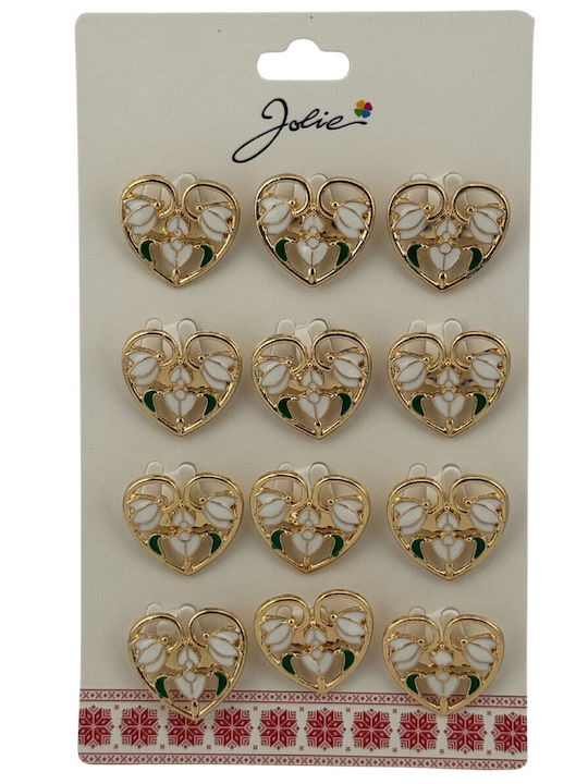 Set 12 Spring Martisor Brooches Jolie Three Snowdrops In Heart Design White