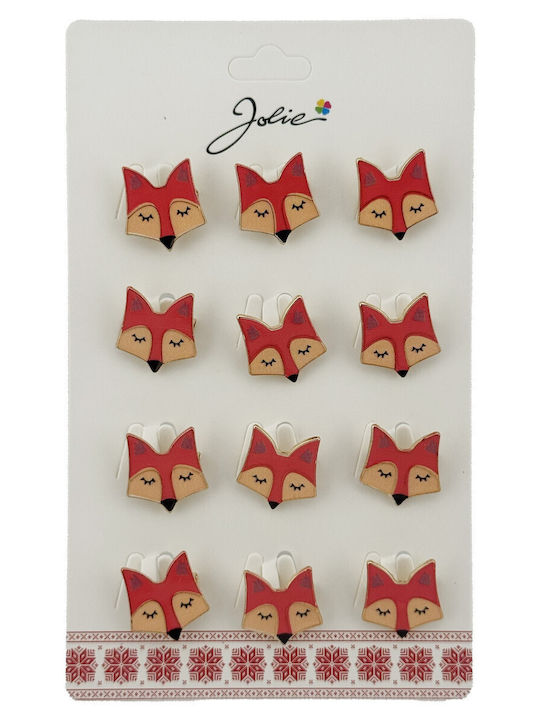 Set 12 Traditional Martisor Brooches Jolie Fox Model Metal Brooches Lacquered Look 2.5 X 2.5 Cm Each Red
