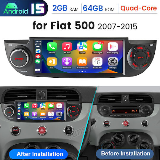 Junsun 6 86" Android 15 Multimedia 2gb/64gb Fiat 500 2007-2015 Ασύρματο Carplay Android Auto Gps Dsp Μαύρος
