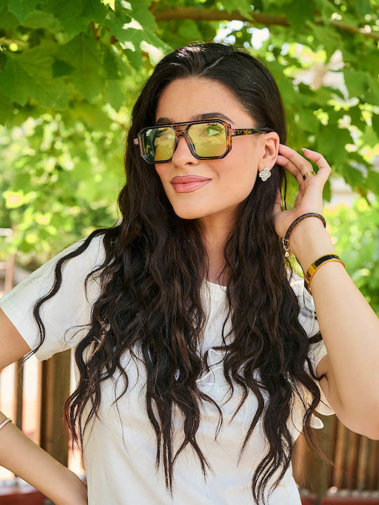 Leegio Damenteil Sonnenbrille mit Schwarzem Schildkrötenrahmen und Blauen Gläsern
