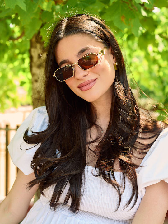 Leegio Women's Sunglasses with Gold Metallic Frame and Pink Lens
