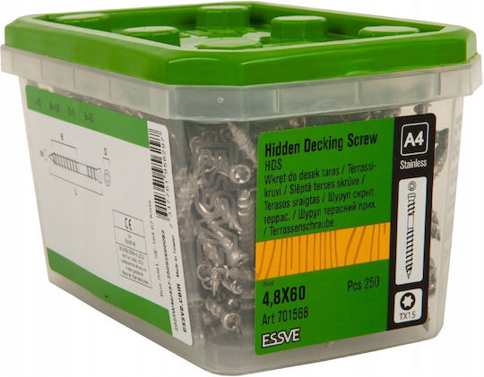 Essve Inox Wood Screws with Diameter M4.8 and Length 60mm 250 Pieces