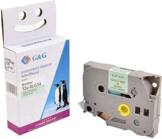 G&G Ταινία Ετικετογράφου 4m x 12mm σε Χρυσό Χρώμα Συμβατή με Brother TZe/TZ