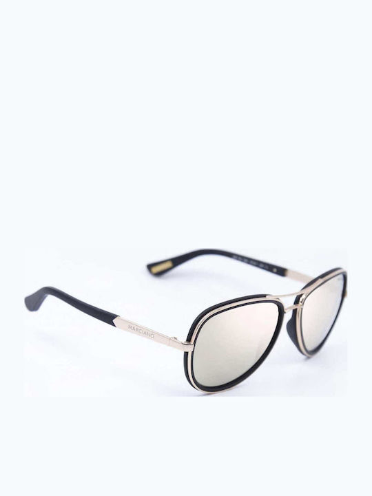Guess Unisex Ochelari de soare cu ramă neagră și lentile oglindă argintii