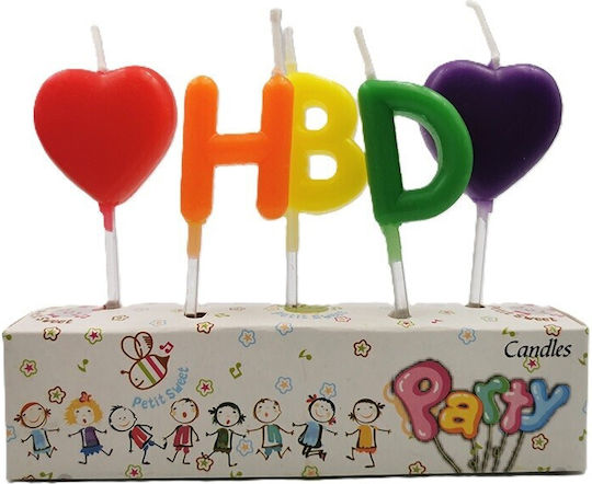 Set 5 Lumanări De Ziua De Naștere Flippy Model Inimă Litere Hbd 1.8 X 2.7 Cm Ceară Multicoloră
