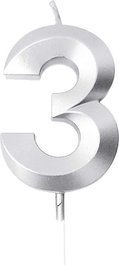 Nummer 3 Kerze Flippy Diamond Modell 5 X 3,4 cm Silber