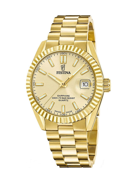 Festina Men's Battery Watch with Gold Metal Bra...