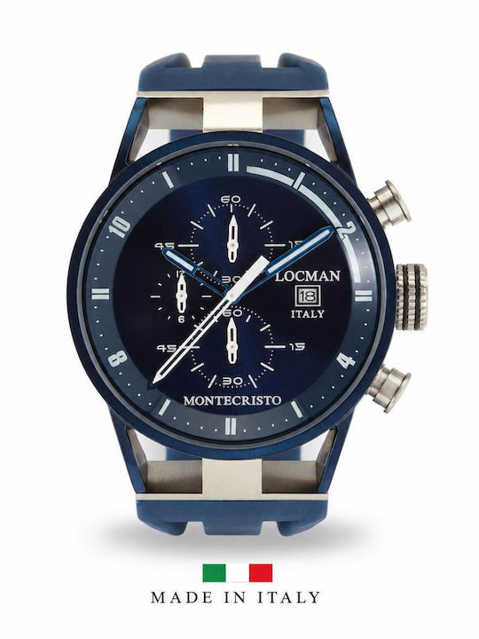 Locman Italy Montecristo Classic Movement Chrono Quartz Dial Blue Strap Blue Silicone