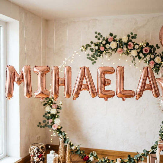 Set 7 Balloons Numbers with Name Foil Rose Gold 40cm