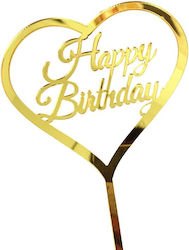 Cake Topper Decoration Flippy Heart Shape Happy Birthday Writing Anniversary Theme Gold