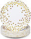 10 Einwegplatten Flippy Polka Dot Druck Pappe 18 cm Durchmesser Weiß Gold
