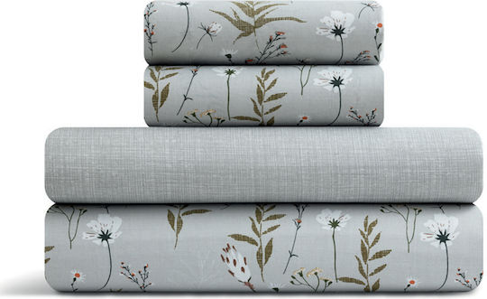 Lino Home Set Cearceafuri De Pat Simple Verzi Cu Hugger Din Cauciuc 100x200+35cm Verde Argintiu (3 Bucăți)