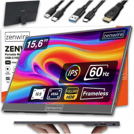 Zenwire AMG15 IPS HDR Φορητό Monitor 15.6" FHD 1920x1080 με Χρόνο Απόκρισης 5ms GTG Ασημί