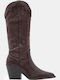 Wildleder Damenstiefel Cowboy mit mittlerem Absatz Braun