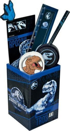 Jurassic World Kinder Schreibwaren-Set mit Bleistift, Spitzer, Radiergummi, Notizbuch, Lineal und Federmäppchen 7 Stück
