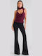 Women's Fabric Flared Trousers Black