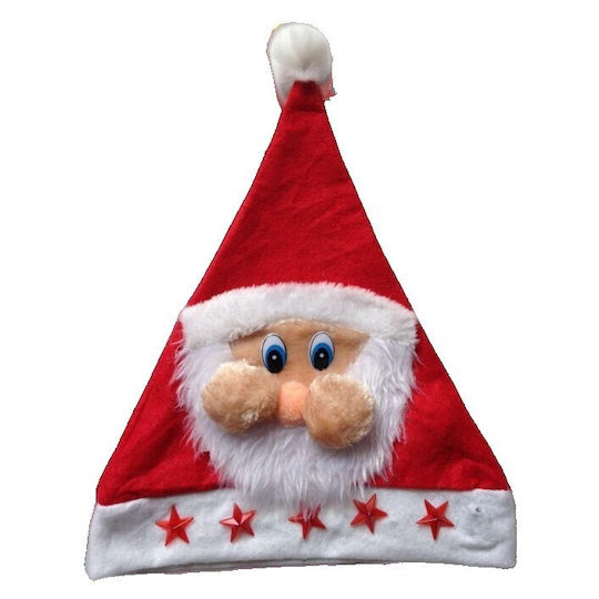 Pălărie Moș Crăciun Model Flippy 2 Moș Crăciun Roșu Stele O Mărime Material Textil 28 X 37 Cm Alb Roșu