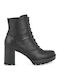 Leather Women's Ankle Boots with High Heel Black