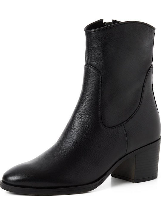 Leather Women's Ankle Boots with High Heel Black