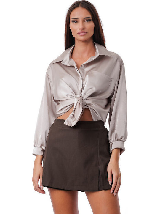 Silia D Langärmeliges Damenhemd Satin Beige