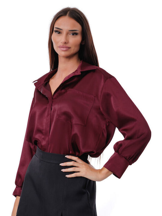Silia D Langärmeliges Damen-Satin-Halbknopfhemd...