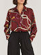 Long Sleeve Women's Satin Shirt Burgundy
