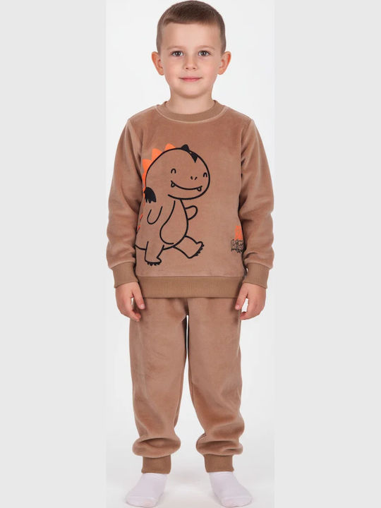 Dreams by Joyce Детска Пижама Зимна Памучна Кафява Little Dino