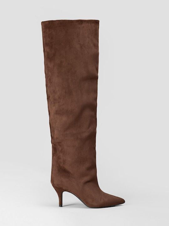 Wildleder Damenstiefel mit mittlerem Absatz Braun