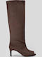 Wildleder Damenstiefel mit Mittelhohem Absatz Braune