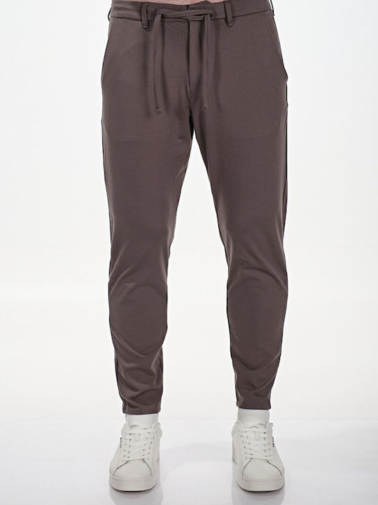 Men's Elastic Trousers Regular Fit Brown-Fango