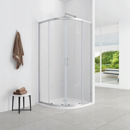Aptel Cabină de Duș Semicirculară cu Ușă Glisantă 80x185cm Sticlă Transparentă Chrome