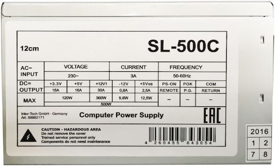 Inter-Tech SL-500 500W Μαύρο Τροφοδοτικό Υπολογιστή Full Wired