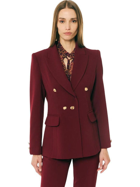 Forel Sacou Dama Crep Cu Două Rânduri De Nasturi Burgundy