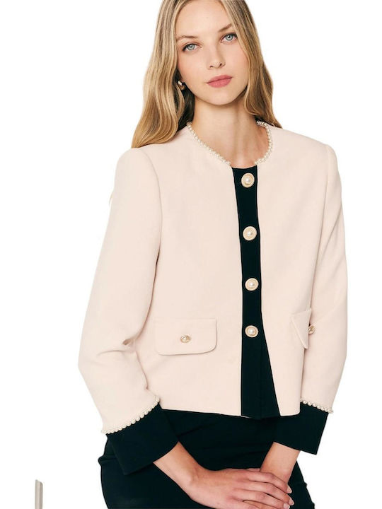 Forel Kurzes Damen-Krepp Blazer in Beige