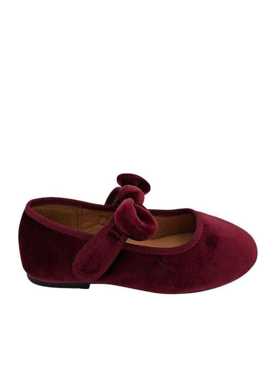 Kids Ballerinas With Hoop & Loop Closure Fabric Burgundy