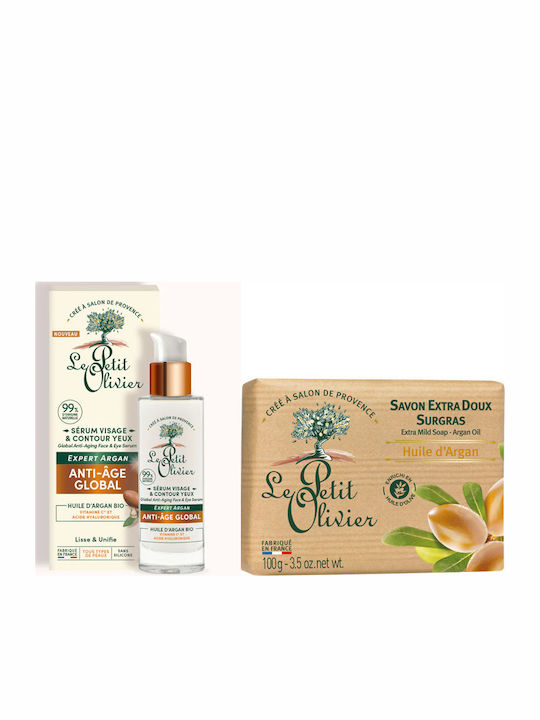 Le Petit Olivier Experten Argan Anti-Aging Gesichts- und Augenserum 30ml + Seife 100g Hautpflege-Set