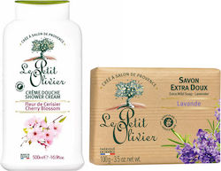 Le Petit Olivier Body Care Set – Cherry Shower Gel 500ml & Lavender Soap 100g